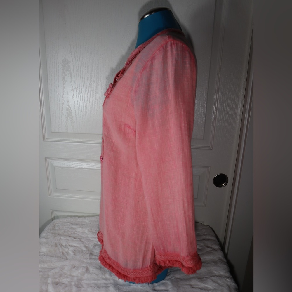 Soft Surroundings Coral Pink Embroidered Boho Tunic Top Mirror Fringe Small - Picture 11 of 16